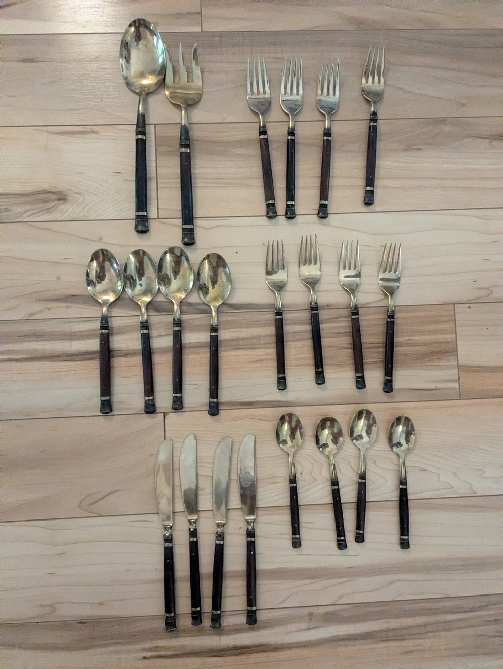 Pottery Barn Golden Antiqued Bronze Rosewood 22 Piece Flatware Set